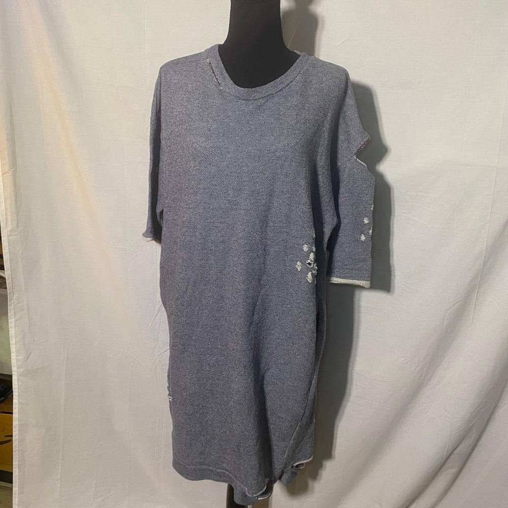 BRAND UNIQUE Distressed Knit Tunic Dress Blue Size‎ 1 (small)Handmade Italy